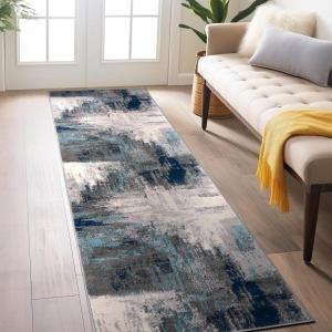 Rugshop Basel Contemporary Abstract Art Stain Resistant Soft Area Rug 5′ x 7′ Black(Blue)