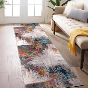 Rugshop Basel Contemporary Abstract Art Stain Resistant Soft Area Rug 5′ x 7′ Black(Multi Color)