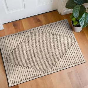 Rugshop Beige and Brown Geometric Area Rug – Soft Abstract Line Pattern Carpet for Living Room, Bedroom, or Office – Contemporary Neutral Decor Accent 5′ x 7′ Beige(Beige)