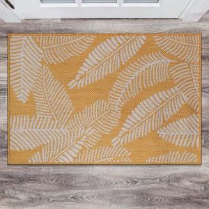 Rugshop Bella Distressed Palm Leaves Textured Flat Weave Easy Cleaning Outdoor Rugs for Deck,Patio,Backyard Indoor/Outdoor Area Rug 5′ x 7′ Yellow(Yellow)