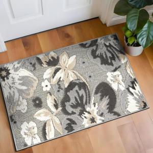 Rugshop Bergamo Contemporary Floral Non-Shedding Easy Cleaning Patio Deck Backyard Indoor/Outdoor Area Rug 5′ x 7′ Gray(Grey)