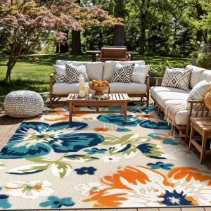 Rugshop Bergamo Contemporary Floral Non-Shedding Patio Deck Backyard Indoor/Outdoor Area Rug 5′ x 7′ Multi