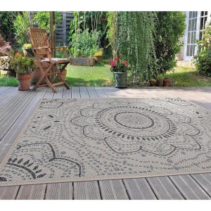 Rugshop Blue Medallion Indoor/Outdoor Area Rug — Fade Resistant for Living Room, Dining Room and Bedroom, 5′ x 7′(Cream)