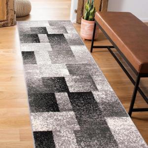 Rugshop Blue Modern Distressed Boxes Area Rug — Non-Shedding for Living Room, Bedroom and Dining Room 5′ x 7′(Grey)