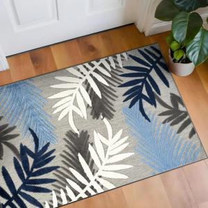 Rugshop Blue Palm Frond Indoor/Outdoor Area Rug Non-Shedding Easy Cleaning for Backyard, Deck and Outdoor Lounge, 7’10” x 10′(Blue)