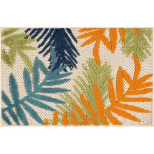 Rugshop Blue Palm Frond Indoor/Outdoor Area Rug Non-Shedding Easy Cleaning for Backyard, Deck and Outdoor Lounge, 7’10” x 10′(Multi Color)