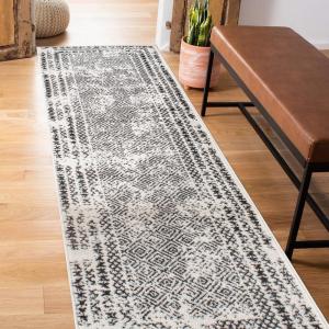 Rugshop Bohemian Distressed Border Stain Resistant High Traffic Living Room Kitchen Bedroom Dining Home Office Area Rug 5’x7′ Black(Black)