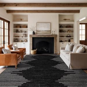 Rugshop Bohemian Stripe Stain Resistant High Traffic Living Room Kitchen Bedroom Dining Home Office Area Rug 12′ x 15′ Black