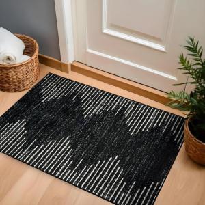 Rugshop Bohemian Stripe Stain Resistant High Traffic Living Room Kitchen Bedroom Dining Home Office Area Rug 2′ x 3′ Black