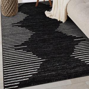 Rugshop Bohemian Stripe Stain Resistant High Traffic Living Room Kitchen Bedroom Dining Home Office Area Rug 3′ x 5′ Black