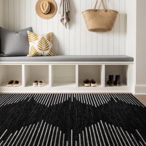 Rugshop Bohemian Stripe Stain Resistant High Traffic Living Room Kitchen Bedroom Dining Home Office Area Rug 4′ x 6′ Black