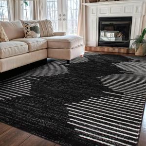Rugshop Bohemian Stripe Stain Resistant High Traffic Living Room Kitchen Bedroom Dining Home Office Area Rug 5′ x 7′ Black