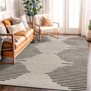 Rugshop Bohemian Stripe Stain Resistant High Traffic Living Room Kitchen Bedroom Dining Home Office Area Rug 5′ x 7′ Cream