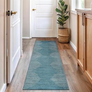 Rugshop Bohemian Stripe Stain Resistant High Traffic Living Room Kitchen Bedroom Dining Home Office Area Rug 7’10” x 10′ Blue(Blue)