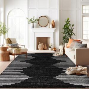 Rugshop Bohemian Stripe Stain Resistant High Traffic Living Room Kitchen Bedroom Dining Home Office Area Rug 8′ x 12′ Black