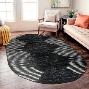 Rugshop Bohemian Stripe Stain Resistant High Traffic Living Room Kitchen Bedroom Dining Home Office Oval Area Rug 5′ x 7′ Black