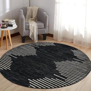 Rugshop Bohemian Stripe Stain Resistant High Traffic Living Room Kitchen Bedroom Dining Home Office Round Area Rug 8′ Black