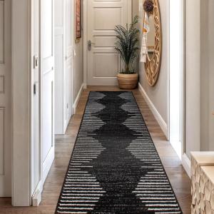 Rugshop Bohemian Stripe Stain Resistant High Traffic Living Room Kitchen Bedroom Dining Home Office Runner Rug 2’7″ x 8′ Black