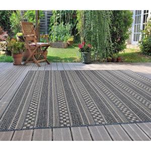 Rugshop Bohemian Stripes Patio & Balcony Indoor/Outdoor Area Rug 5′ x 7′ Blue(Blue)