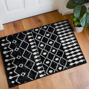 Rugshop Boho Black and White Tribal Area Rug – Geometric Diamond and Stripe Pattern Carpet for Living Room, Bedroom, or Entryway – Soft Modern Bohemian Floor Décor 5′ x 7′ Black(Black)