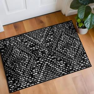 Rugshop Boho Cream Tribal Area Rug 5×7 – Modern Indoor Carpet for Living Room, Bedroom, or Entryway – Non-Shedding, Low Pile Geometric Design 5′ x 7′(Black)