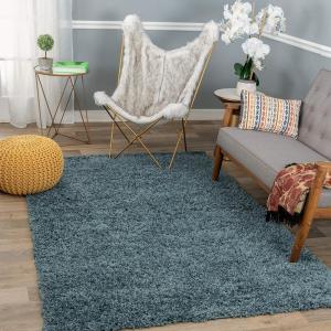 Rugshop Bondi Collection Modern Solid Shag Area Rug 5′ x 7′ Blue