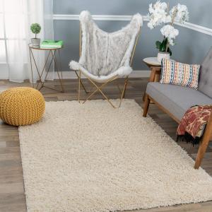 Rugshop Bondi Collection Modern Solid Shag Area Rug 5′ x 7′ Cream