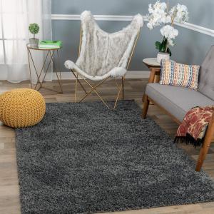 Rugshop Bondi Collection Modern Solid Shag Area Rug 5′ x 7′ Dark Gray