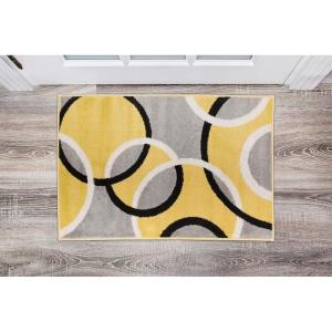 Rugshop Contemporary Abstract Circles Area Rug, Fade-Resistant Carpet for Living Room, Bedroom, or Home Office, Yellow, 5’3″ x 7’3″(Yellow)
