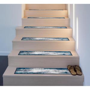 Rugshop Contemporary Abstract Non-Slip Stair Treads (Set of 13) 8.6″ x 26″ Blue(Blue)