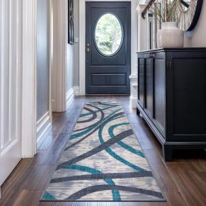 Rugshop Contemporary Distressed Abstract Lines High Traffic Living Room,Bedroom,Kitchen, Home Office Non Slip Area Rug 5′ x 7′ Blue(Blue)