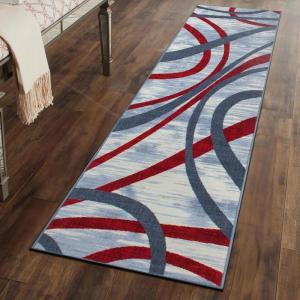 Rugshop Contemporary Distressed Abstract Lines High Traffic Living Room,Bedroom,Kitchen, Home Office Non Slip Area Rug 5′ x 7′ Blue(Red)