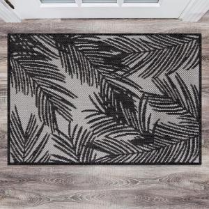 Rugshop Contemporary Distressed Leaves Textured Flat Weave Easy Cleaning Outdoor Rugs for Deck,Patio,Backyard Indoor/Outdoor Area Rug 5′ x 7′ Black(Black)
