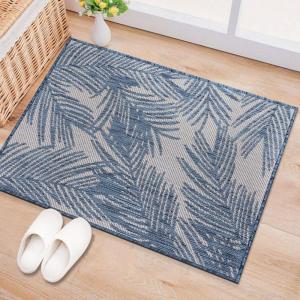 Rugshop Contemporary Distressed Leaves Textured Flat Weave Easy Cleaning Outdoor Rugs for Deck,Patio,Backyard Indoor/Outdoor Area Rug 5′ x 7′ Black(Blue)