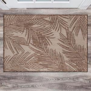 Rugshop Contemporary Distressed Leaves Textured Flat Weave Easy Cleaning Outdoor Rugs for Deck,Patio,Backyard Indoor/Outdoor Area Rug 5′ x 7′ Black(Brown)