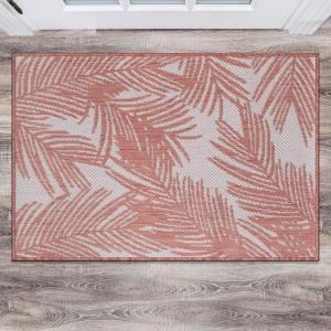 Rugshop Contemporary Distressed Leaves Textured Flat Weave Easy Cleaning Outdoor Rugs for Deck,Patio,Backyard Indoor/Outdoor Area Rug 5′ x 7′ Black(Terra)