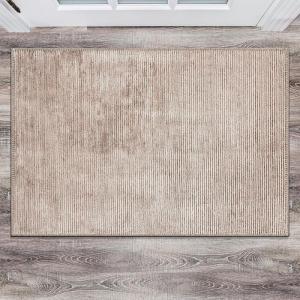 Rugshop Contemporary Distressed Stripe Stain Resistant Flat Weave Eco Friendly Premium Recycled Machine Washable Area Rug 5’x7′ Gray(Beige)
