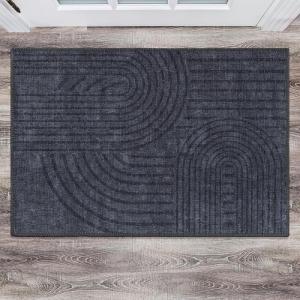 Rugshop Contemporary Lines Plaid Stain Resistant Flat Weave Eco Friendly Premium Recycled Machine Washable Area Rug 7’7″x9’6″ Dark Gray(Dark Gray)