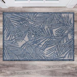 Rugshop Contemporary Palm Leaf Textured Flat Weave Easy Cleaning Outdoor Rugs for Deck,Patio,Backyard Indoor/Outdoor Area Rug 5′ x 7′ Brown(Blue)
