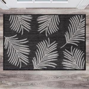 Rugshop Contemporary Palm Leaves Textured Flat Weave Easy Cleaning Outdoor Rugs for Deck,Patio,Backyard Indoor/Outdoor Area Rug 5′ x 7′ Navy(Black)