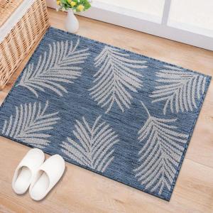 Rugshop Contemporary Palm Leaves Textured Flat Weave Easy Cleaning Outdoor Rugs for Deck,Patio,Backyard Indoor/Outdoor Area Rug 5′ x 7′ Navy(Blue)