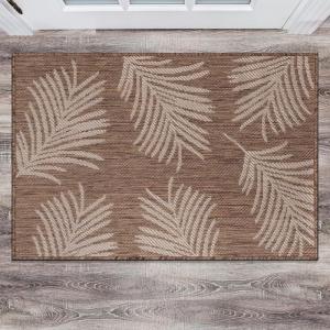 Rugshop Contemporary Palm Leaves Textured Flat Weave Easy Cleaning Outdoor Rugs for Deck,Patio,Backyard Indoor/Outdoor Area Rug 5′ x 7′ Navy(Brown)