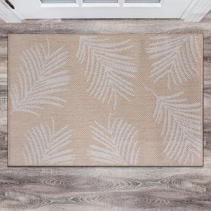 Rugshop Contemporary Palm Leaves Textured Flat Weave Easy Cleaning Outdoor Rugs for Deck,Patio,Backyard Indoor/Outdoor Area Rug 5′ x 7′ Navy(Natural)