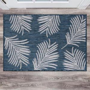 Rugshop Contemporary Palm Leaves Textured Flat Weave Easy Cleaning Outdoor Rugs for Deck,Patio,Backyard Indoor/Outdoor Area Rug 5′ x 7′ Navy(Navy)