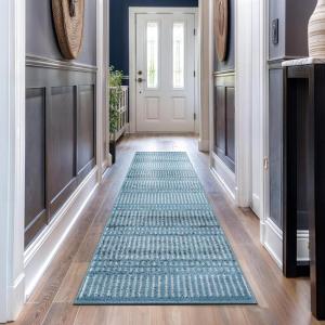 Rugshop Contemporary Stripe Lines High Traffic Living Room,Bedroom,Kitchen, Home Office Area Rug 5′ x 7′ Cream(Blue)