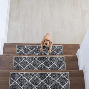 Rugshop Contemporary Trellis Non-Slip Stair Treads (Set of 13) 8.6″ x 26″ Cream/Light Gray(Gray)