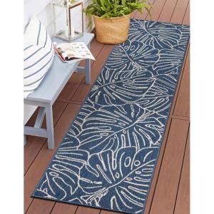 Rugshop Contemporary Tropical Leaves Weather Resistant Indoor/Outdoor Area Rug 5′ x 7′ Green(Blue)