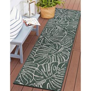 Rugshop Contemporary Tropical Leaves Weather Resistant Indoor/Outdoor Area Rug 5′ x 7′ Green(Green)