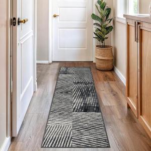 Rugshop Geometric Stripe Distressed High Traffic Living Room,Bedroom,Kitchen, Home Office Non Slip Area Rug 5′ x 7′ Gray(Grey)