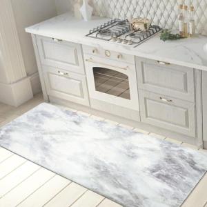 Rugshop Kitchen Marble Pattern Anti Fatigue Standing Mat 18″ x 47″ White(White)